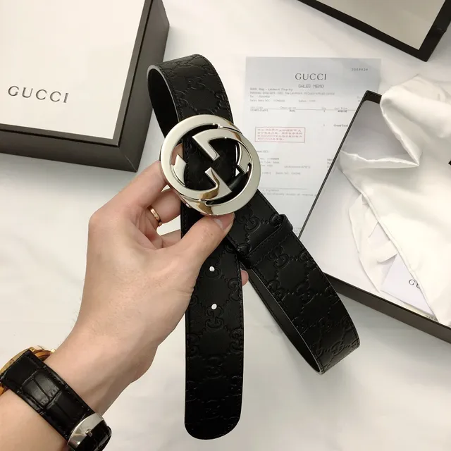 Gucci GG Marmont Interlocking G Buckle Black Leather Belt 2