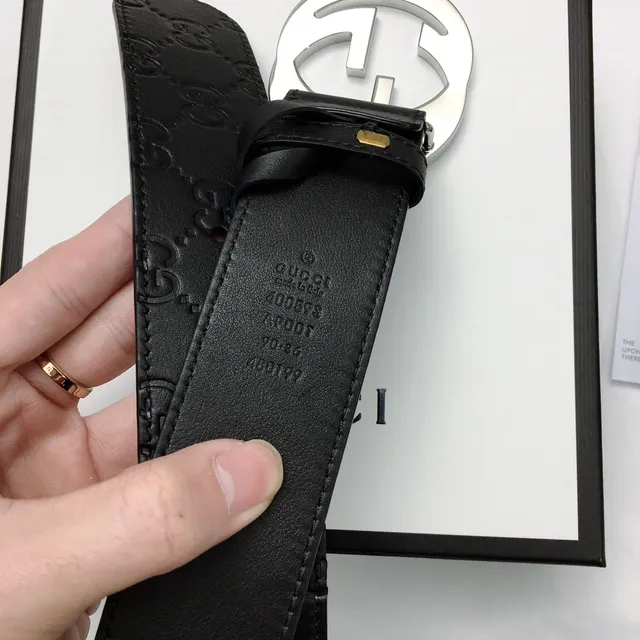 Gucci GG Marmont Interlocking G Buckle Black Leather Belt 3