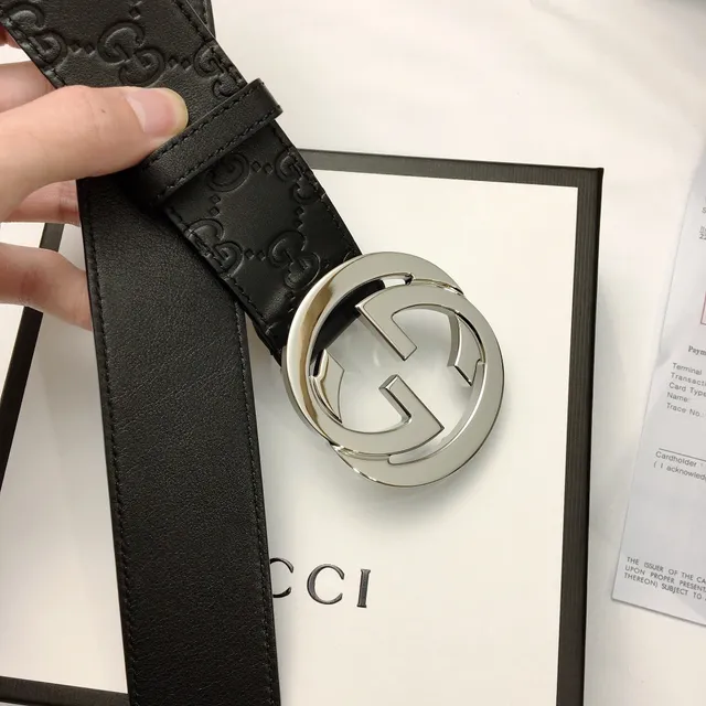 Gucci GG Marmont Interlocking G Buckle Black Leather Belt 4