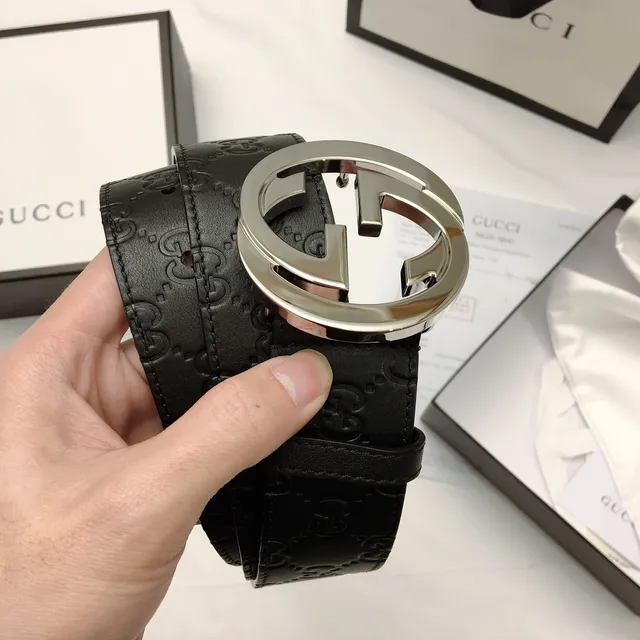 Gucci GG Marmont Interlocking G Buckle Black Leather Belt 7