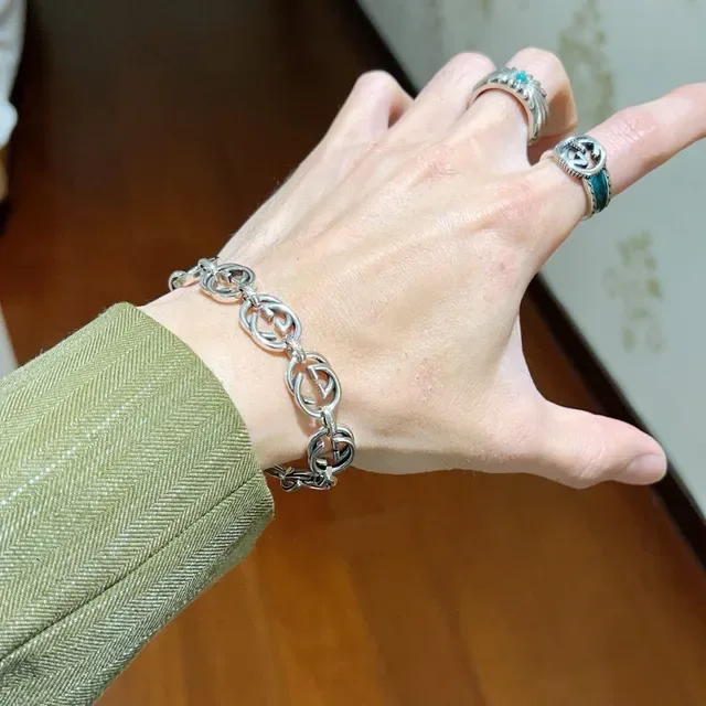 Gucci GG Marmont Interlocking G-Link Silver-Tone Bracelet 8