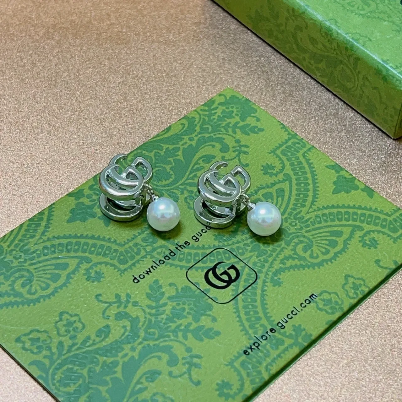 Gucci GG Marmont Interlocking G Pearl Drop Earrings 2