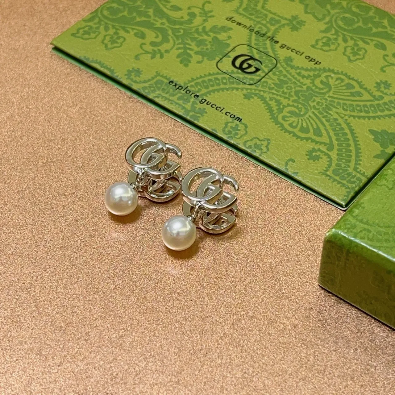 Gucci GG Marmont Interlocking G Pearl Drop Earrings 4