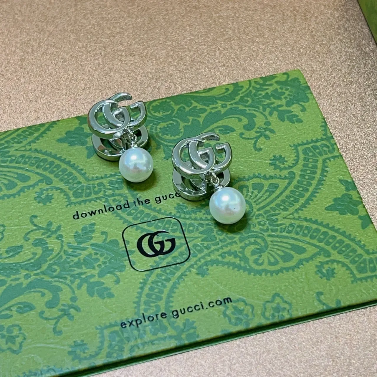 Gucci GG Marmont Interlocking G Pearl Drop Earrings 5