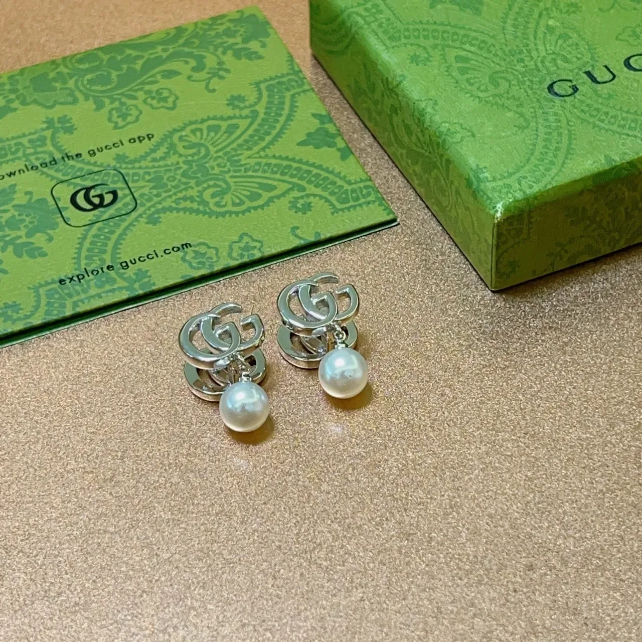 Gucci GG Marmont Interlocking G Pearl Drop Earrings 6