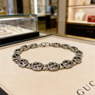 Gucci GG Marmont Oxidized Silver Interlocking G Chain Bracelet
