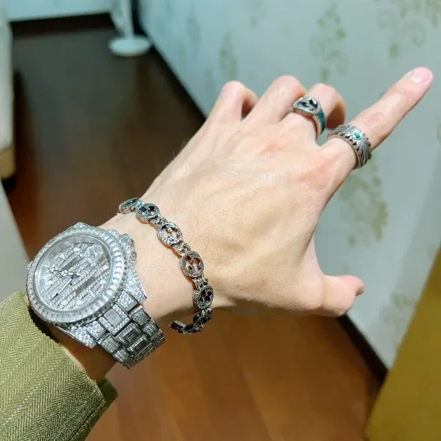 Gucci GG Marmont Oxidized Silver Interlocking G Chain Bracelet 4