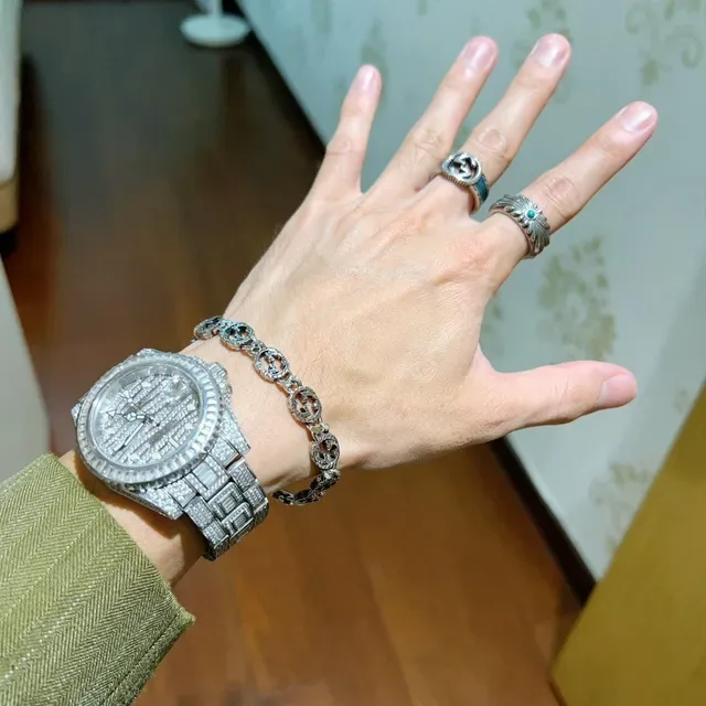 Gucci GG Marmont Oxidized Silver Interlocking G Chain Bracelet 8