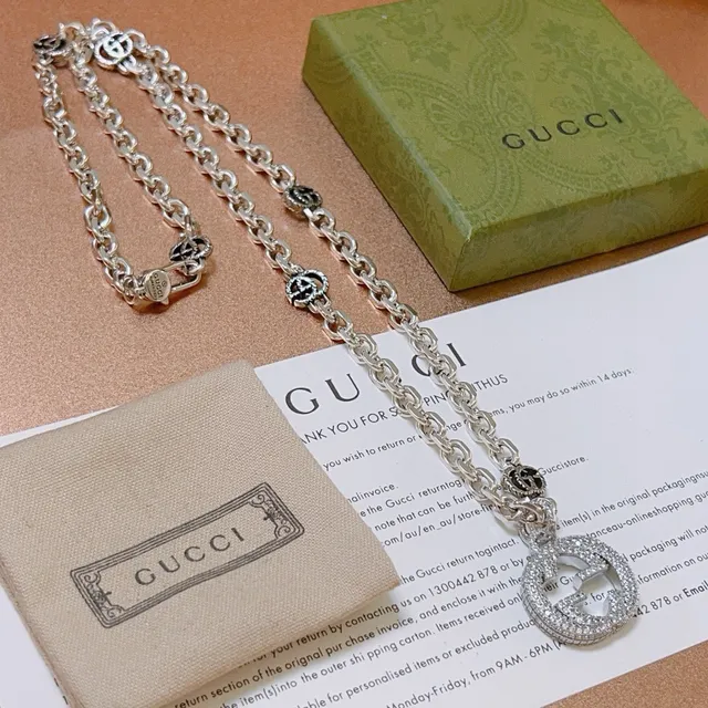 Gucci GG Marmont Pavé Crystal and Black Enamel Necklace 3