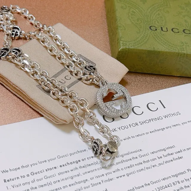 Gucci GG Marmont Pavé Crystal and Black Enamel Necklace 4