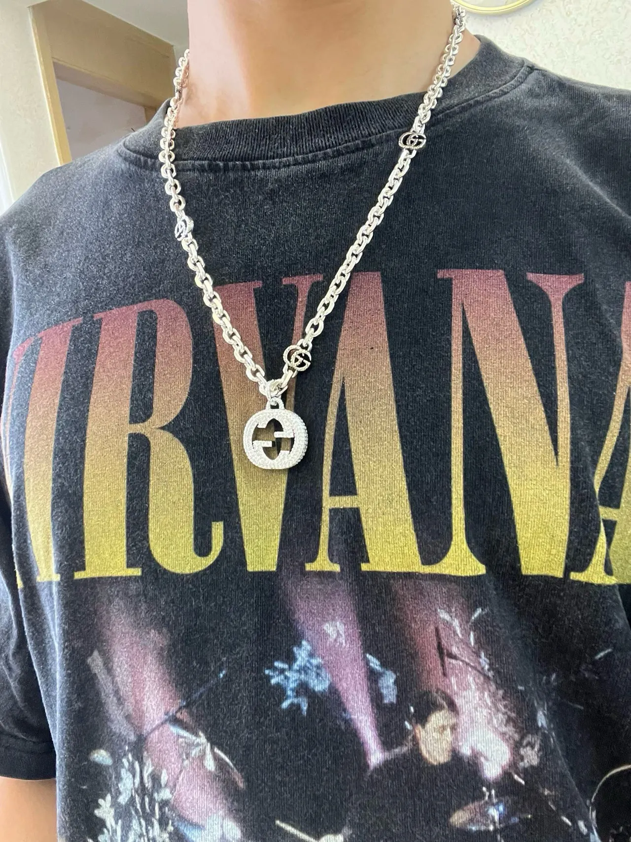 Gucci GG Marmont Pavé Crystal and Black Enamel Necklace 5