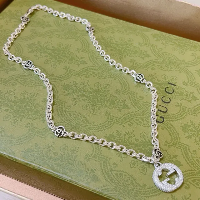 Gucci GG Marmont Pavé Crystal and Black Enamel Necklace 6
