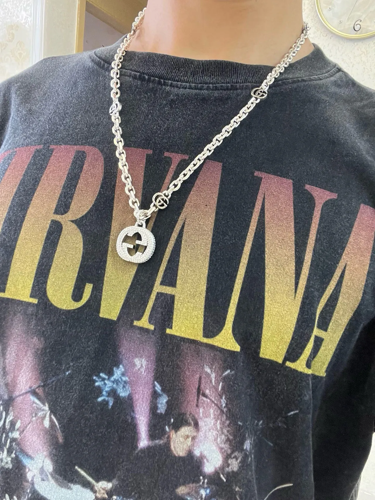 Gucci GG Marmont Pavé Crystal and Black Enamel Necklace 7