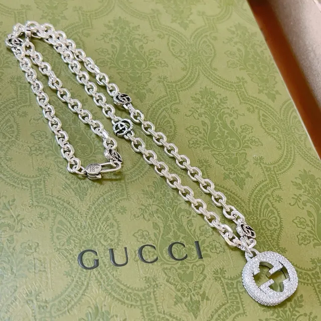 Gucci GG Marmont Pavé Crystal and Black Enamel Necklace 8