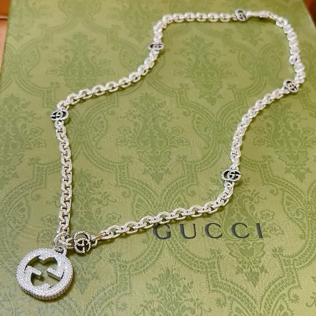 Gucci GG Marmont Pavé Crystal and Black Enamel Necklace 9