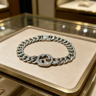 Gucci GG Marmont Pavé Crystal Double G Curb Chain Bracelet