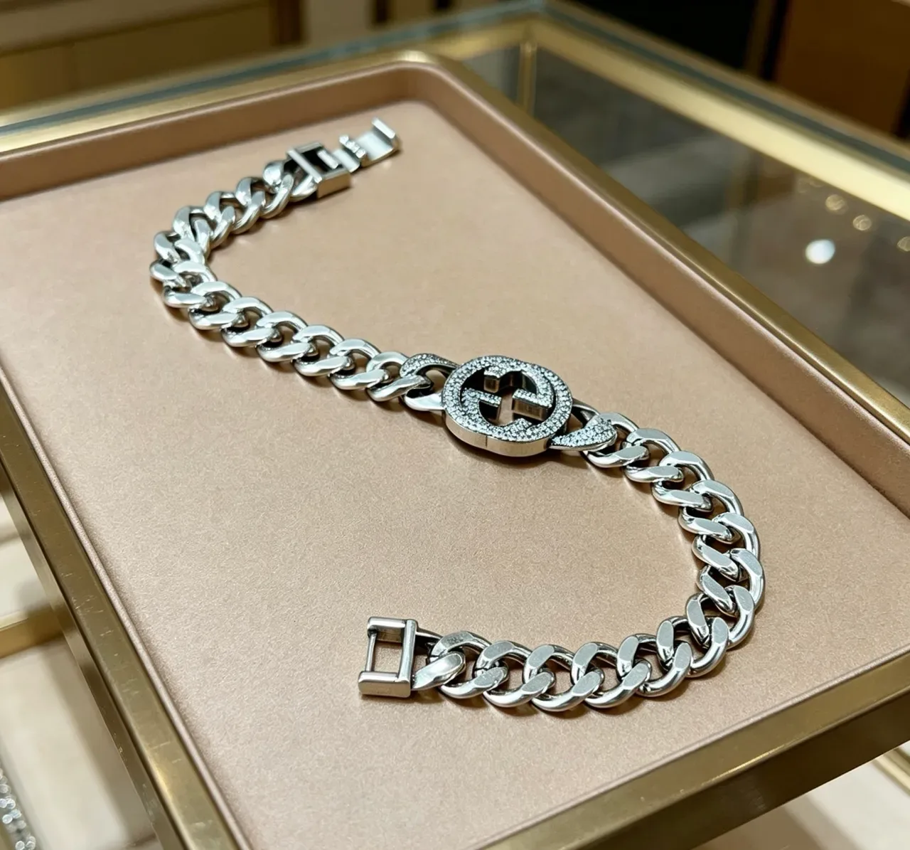Gucci GG Marmont Pavé Crystal Double G Curb Chain Bracelet 3