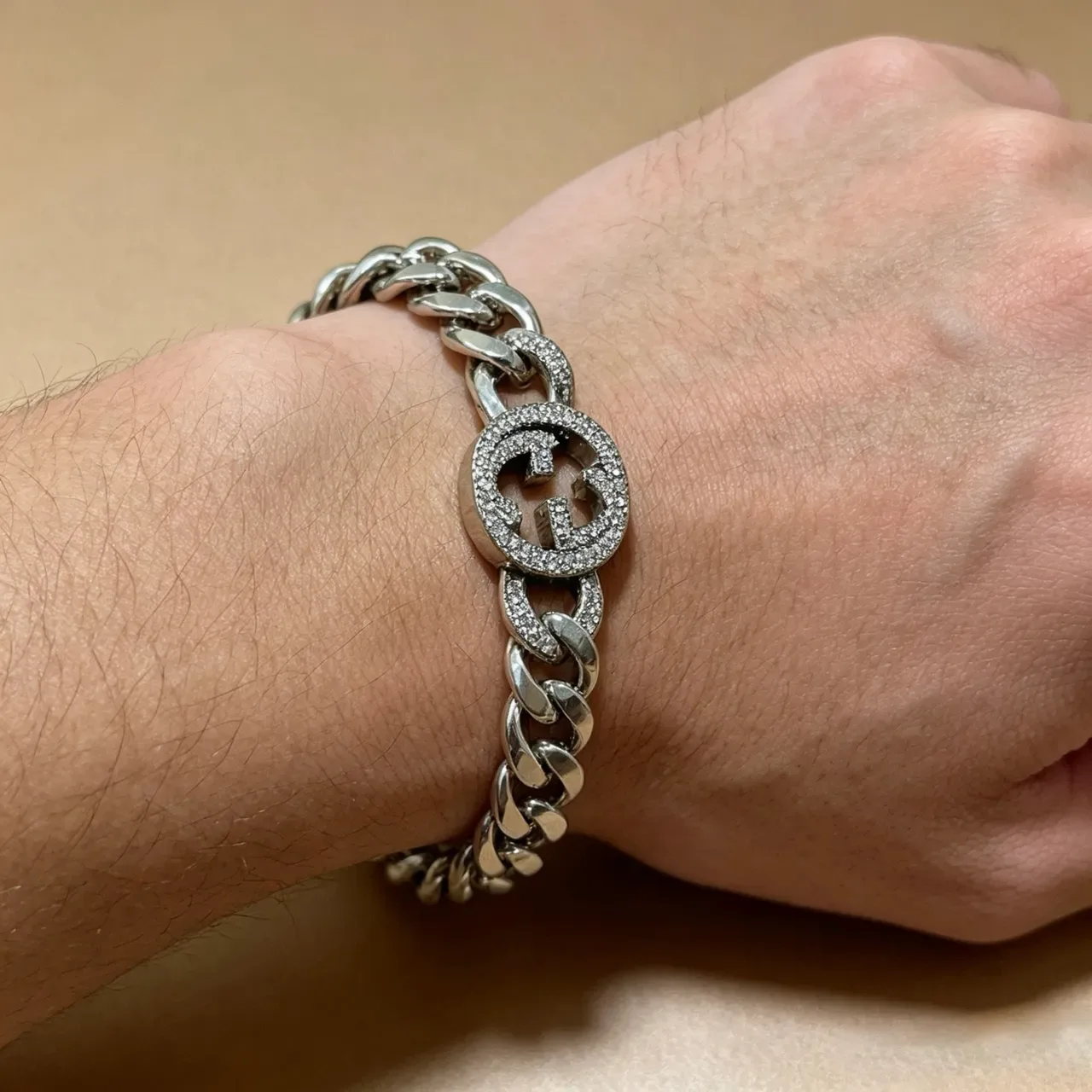 Gucci GG Marmont Pavé Crystal Double G Curb Chain Bracelet 4