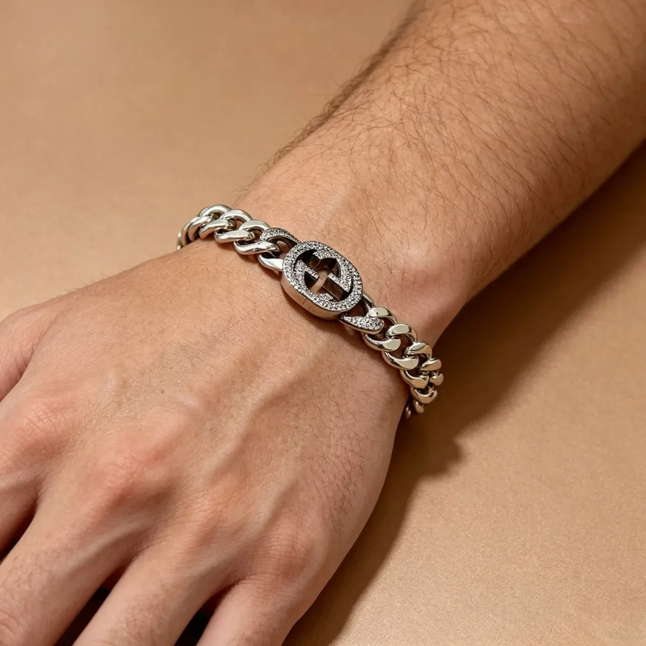 Gucci GG Marmont Pavé Crystal Double G Curb Chain Bracelet 7