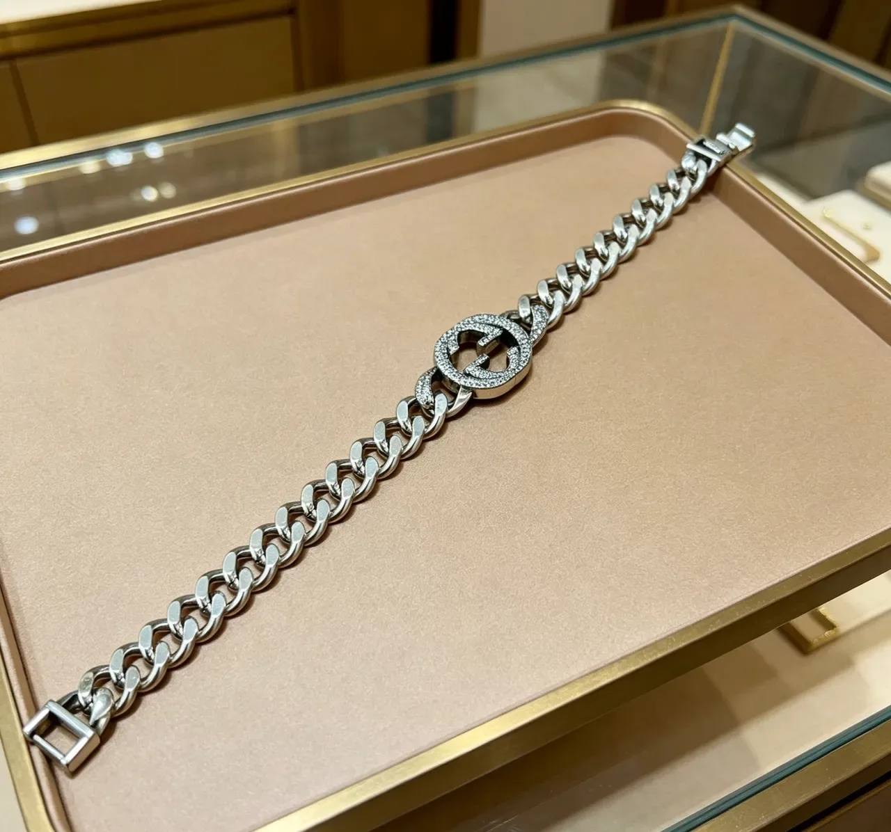 Gucci GG Marmont Pavé Crystal Double G Curb Chain Bracelet 8