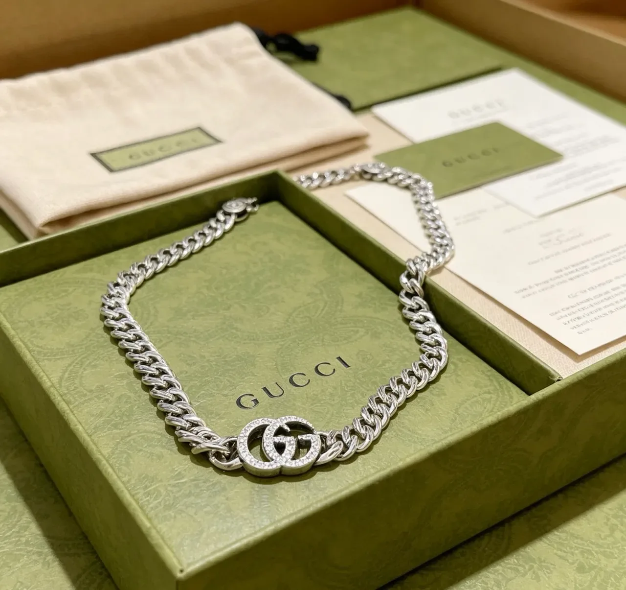 Gucci GG Marmont Pavé Interlocking G Curb Chain Necklace 4
