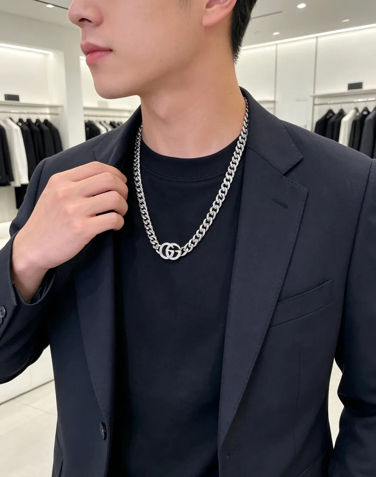 Gucci GG Marmont Pavé Interlocking G Curb Chain Necklace 5