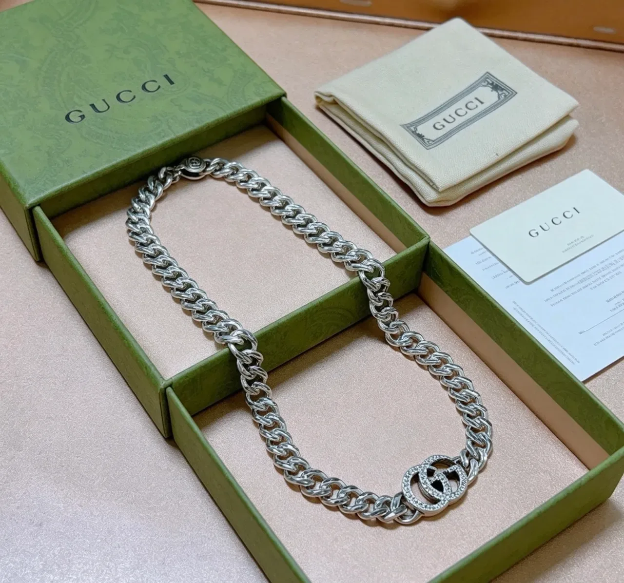 Gucci GG Marmont Pavé Interlocking G Curb Chain Necklace 6
