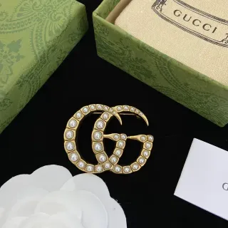 Gucci GG Marmont Pearl-Embellished Double G Brooch