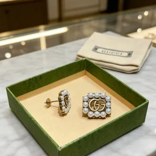 Gucci GG Marmont Pearl-Encrusted Square Stud Earrings