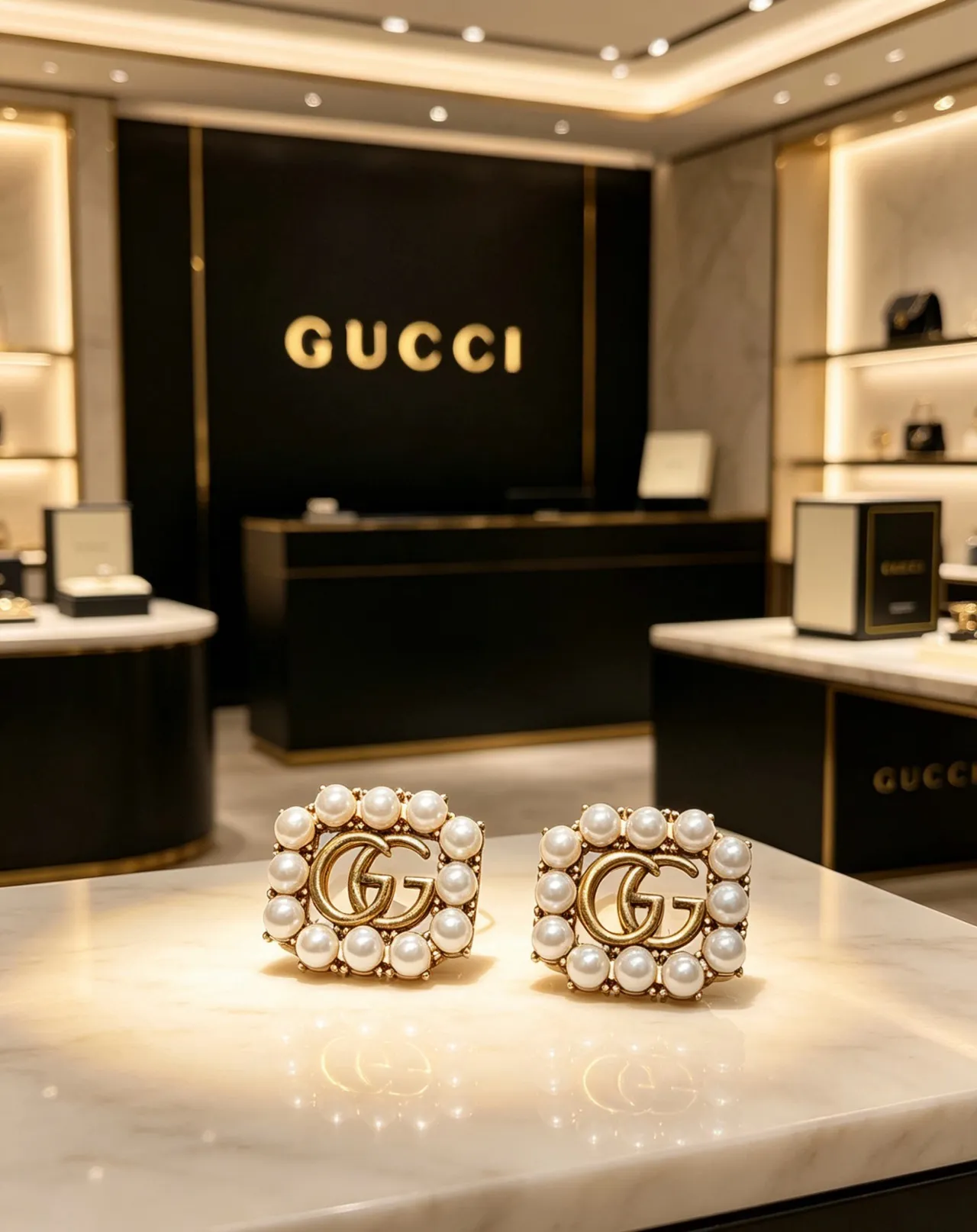 Gucci GG Marmont Pearl-Encrusted Square Stud Earrings 9