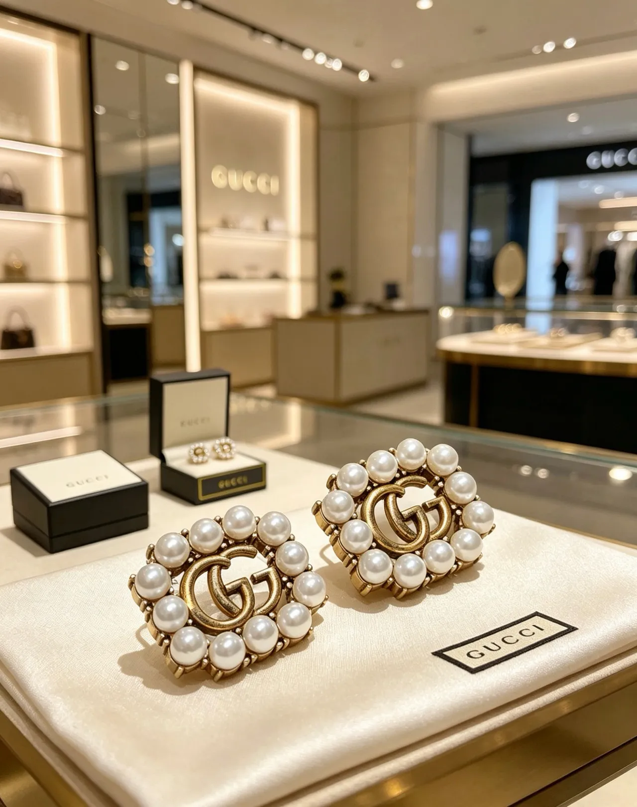 Gucci GG Marmont Pearl-Encrusted Square Stud Earrings 5
