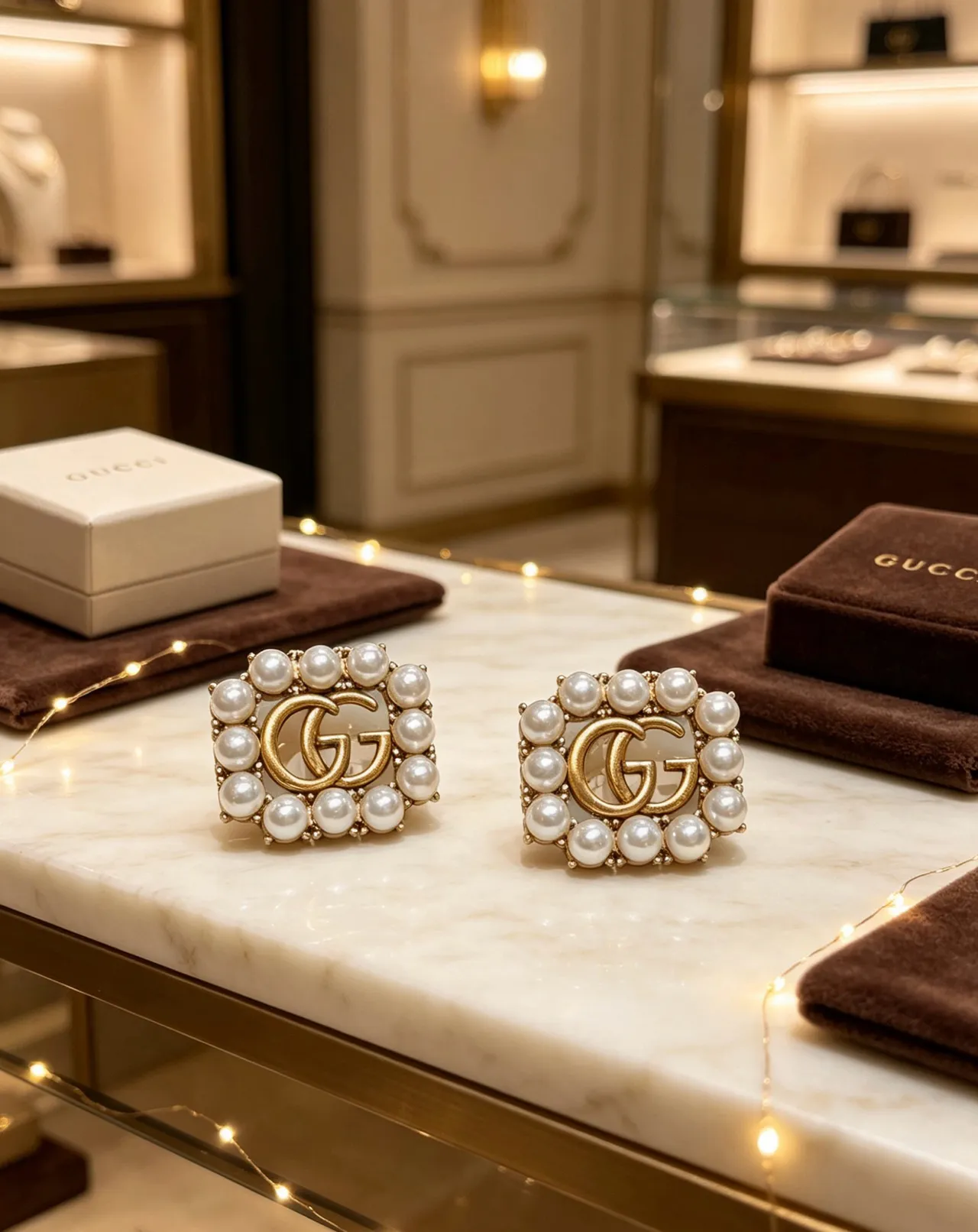 Gucci GG Marmont Pearl-Encrusted Square Stud Earrings 7