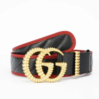 Gucci GG Marmont কুইল্টেড কালো এবং লাল চামড়ার বেল্ট