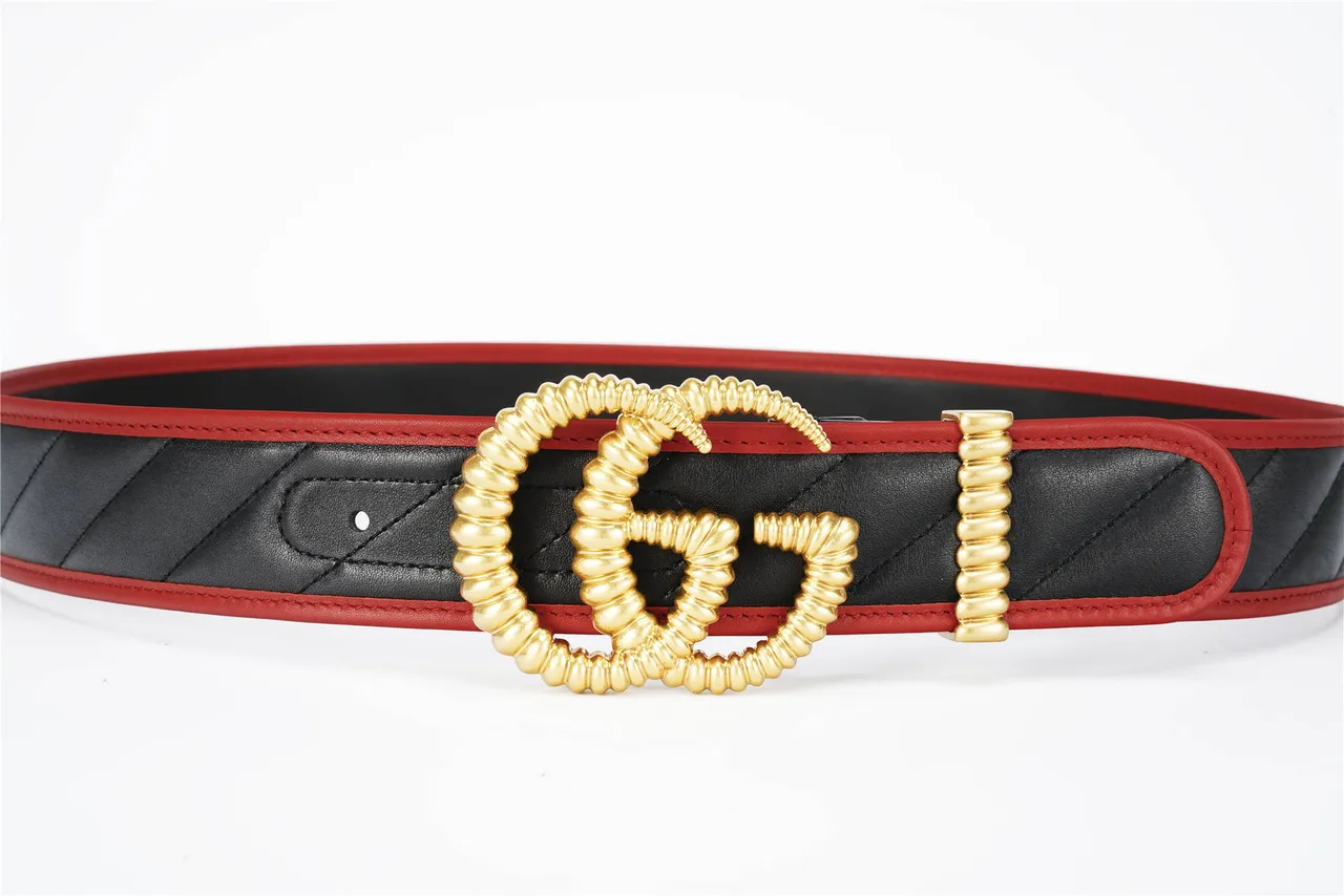 Gucci GG Marmont Ceinture en cuir noir et rouge matelassée 3