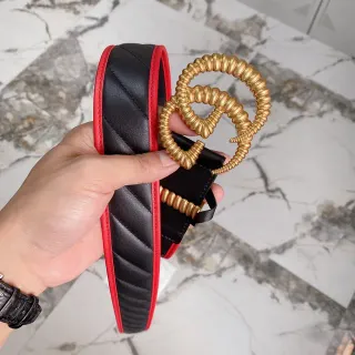 Gucci GG Marmont সিলভাটি কালো এবং লাল চামড়ার বেল্ট