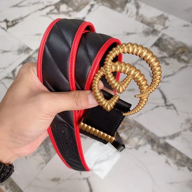 Gucci GG Marmont Quilted Black and Red Leather Belt 2