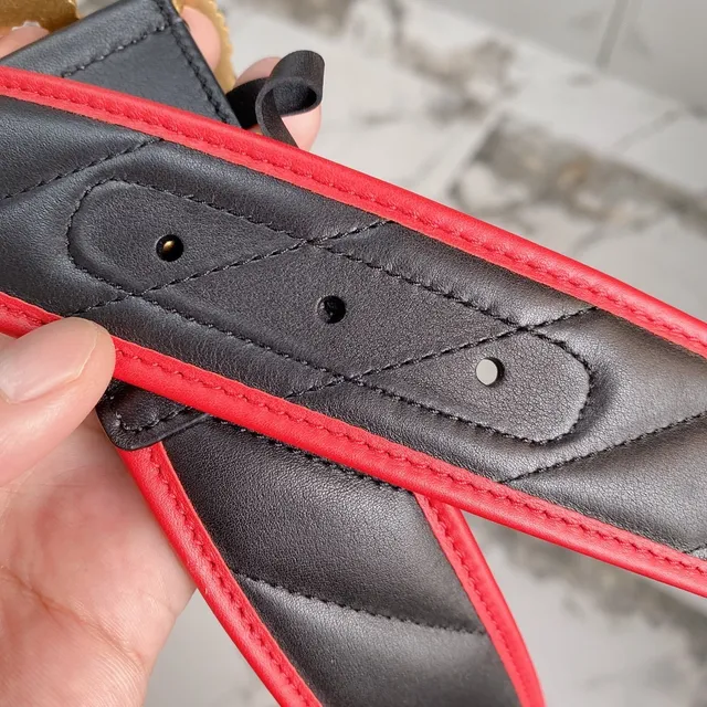 Gucci GG Marmont Quilted Black and Red Leather Belt 3