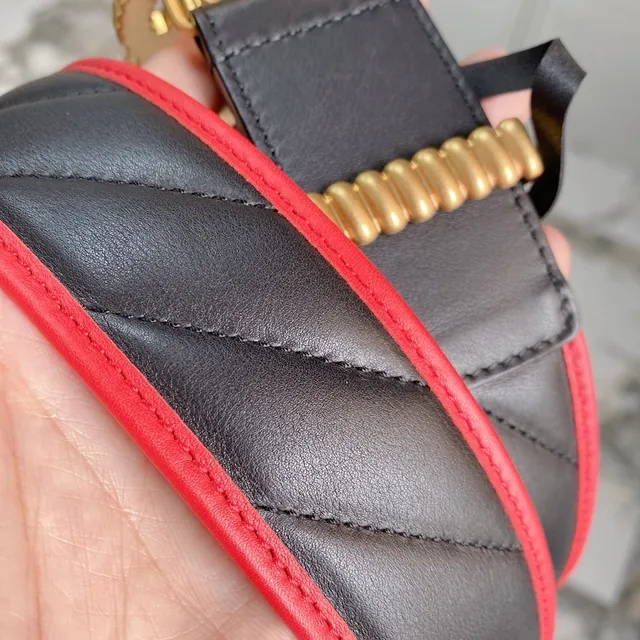 Gucci GG Marmont Quilted Black and Red Leather Belt 4