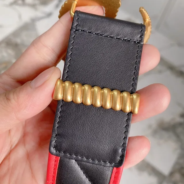 Gucci GG Marmont Quilted Black and Red Leather Belt 5