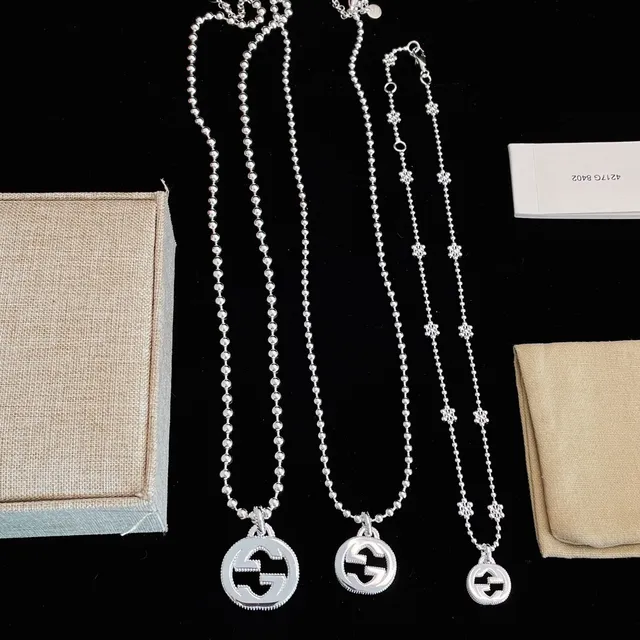 Gucci GG Marmont Silver Beige Ball Chain Floral Bead Accents Necklace 2
