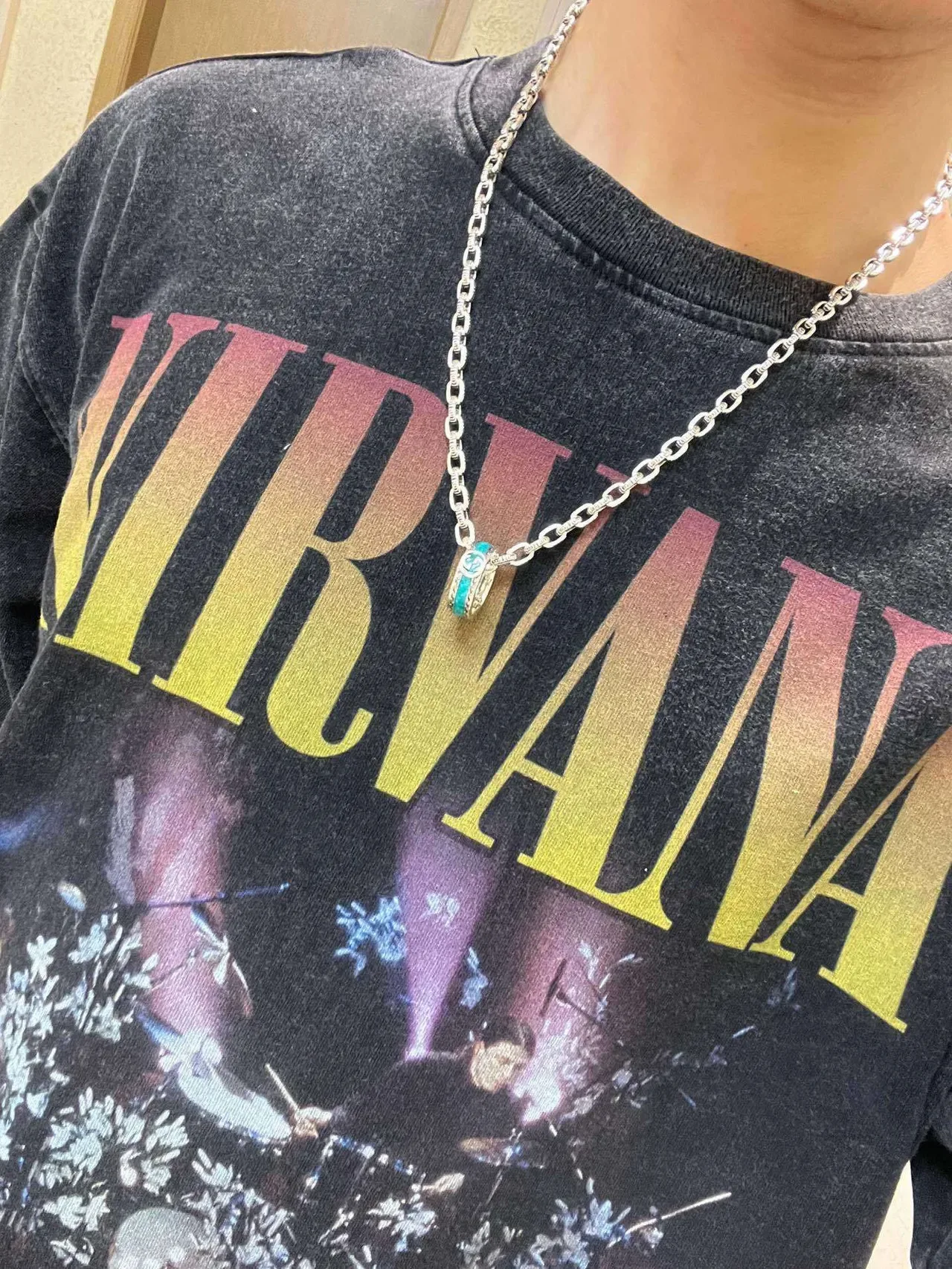 Gucci GG Marmont Corrente de elos prata azul pingente duplo aro giratório 2