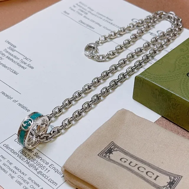 Gucci GG Marmont Corrente de elos prata azul pingente duplo aro giratório 4