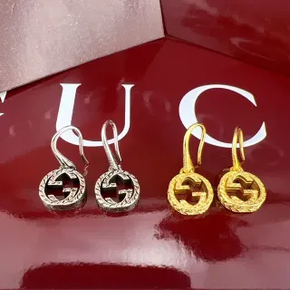 Gucci GG Marmont Silver Gold Interlocking Logo Ornate Engraved Border Earrings