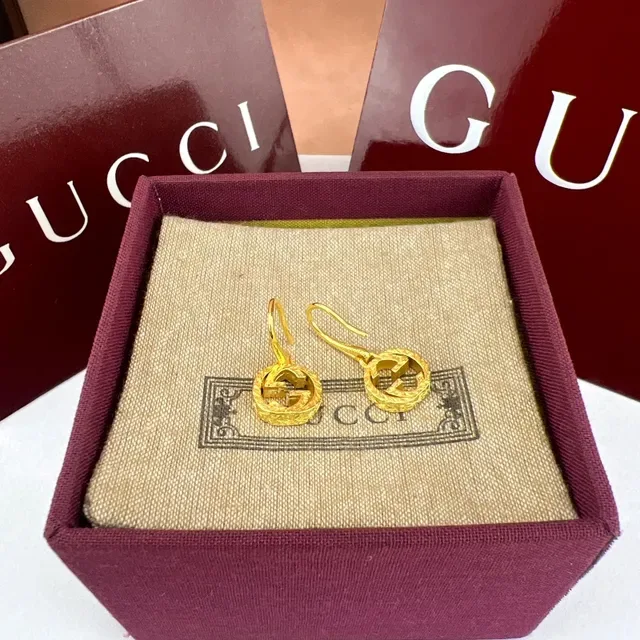Gucci GG Marmont Silver Gold Interlocking Logo Ornate Engraved Border Earrings 3