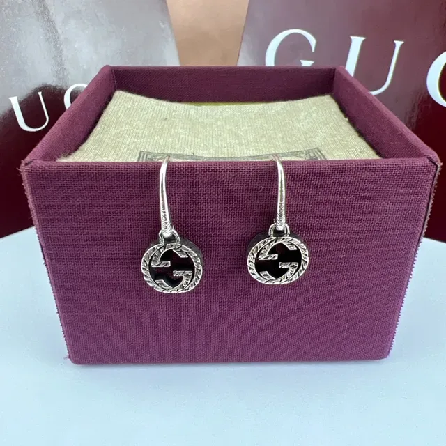Gucci GG Marmont Silver Gold Interlocking Logo Ornate Engraved Border Earrings 5