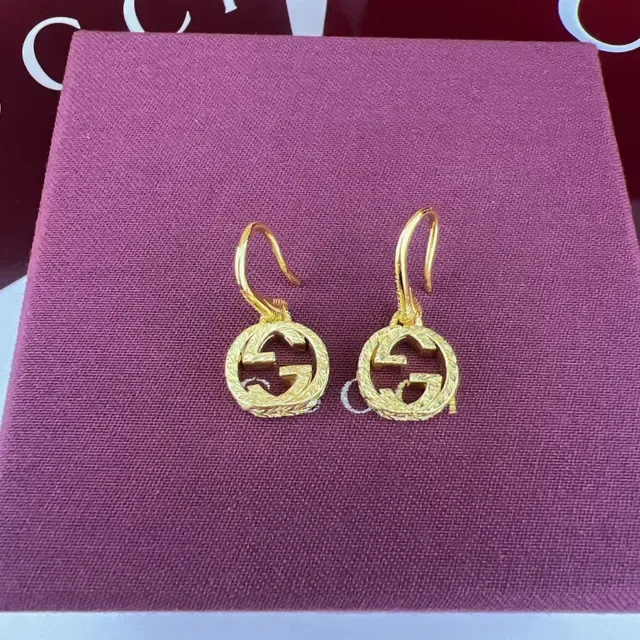 Gucci GG Marmont Silver Gold Interlocking Logo Ornate Engraved Border Earrings 6