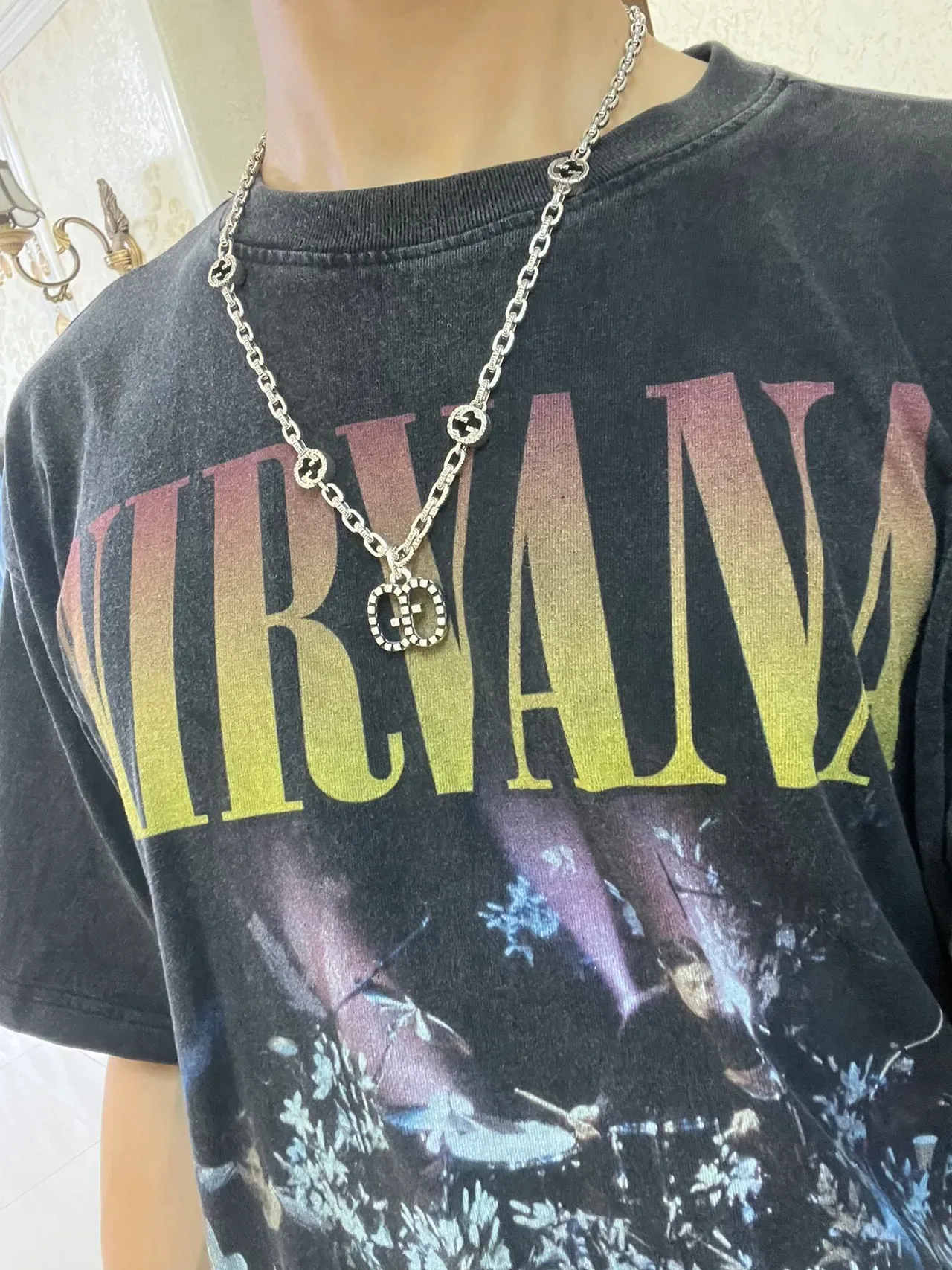 Gucci GG Marmont Silver Green Interlocking Double-G Charms Twisted-Link Chain Necklace 5