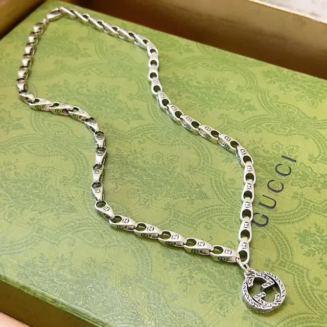 Gucci GG Marmont Silver Interlocking G Motif Oval-Link Chain Necklace 7