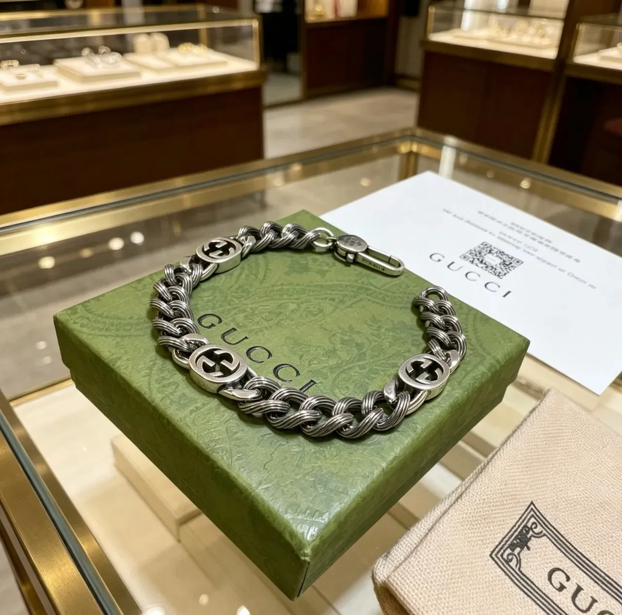 Gucci GG Marmont Twisted Rope-Link Interlocking G Silver Bracelet 2