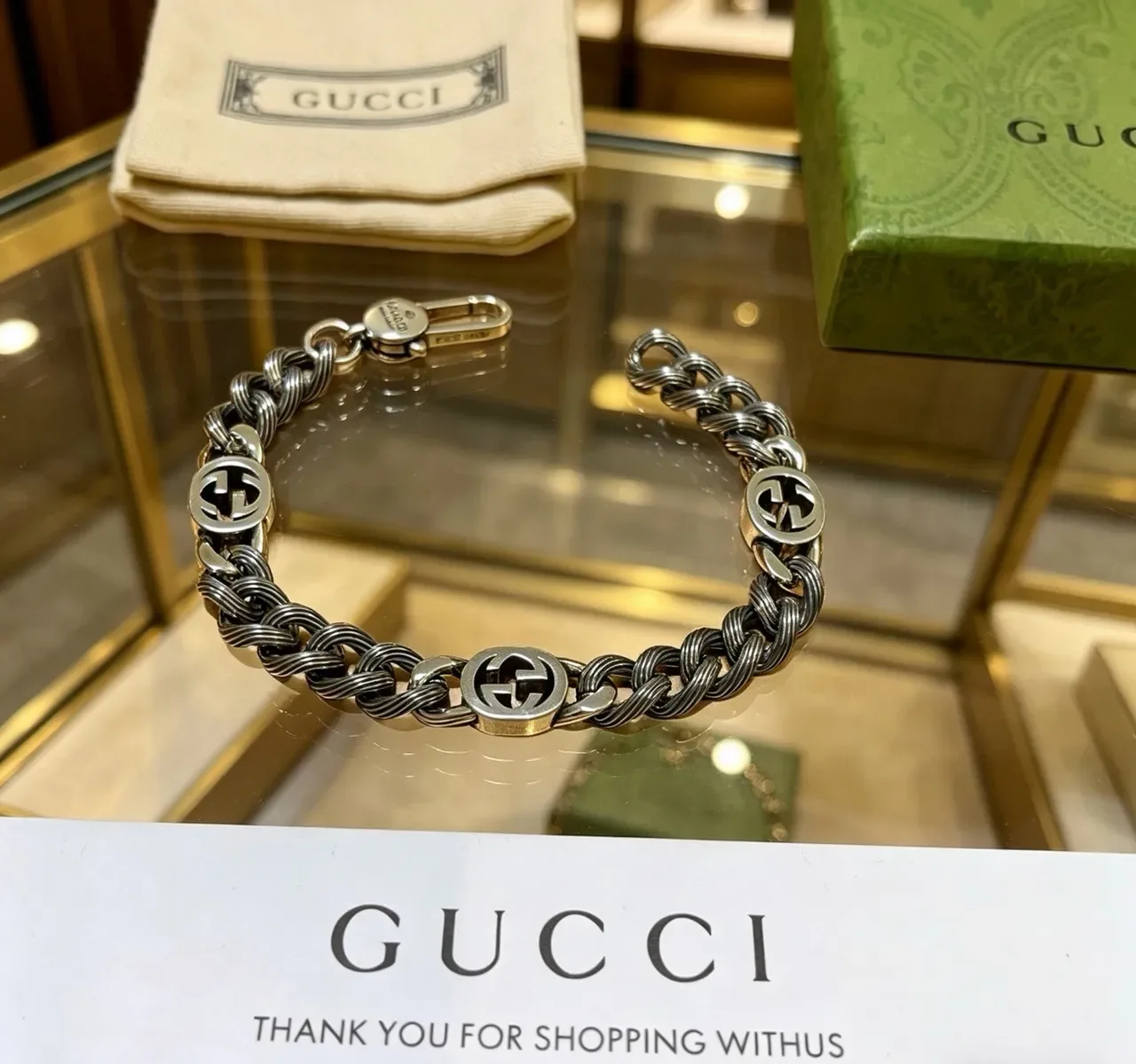 Gucci GG Marmont Twisted Rope-Link Interlocking G Silver Bracelet 3